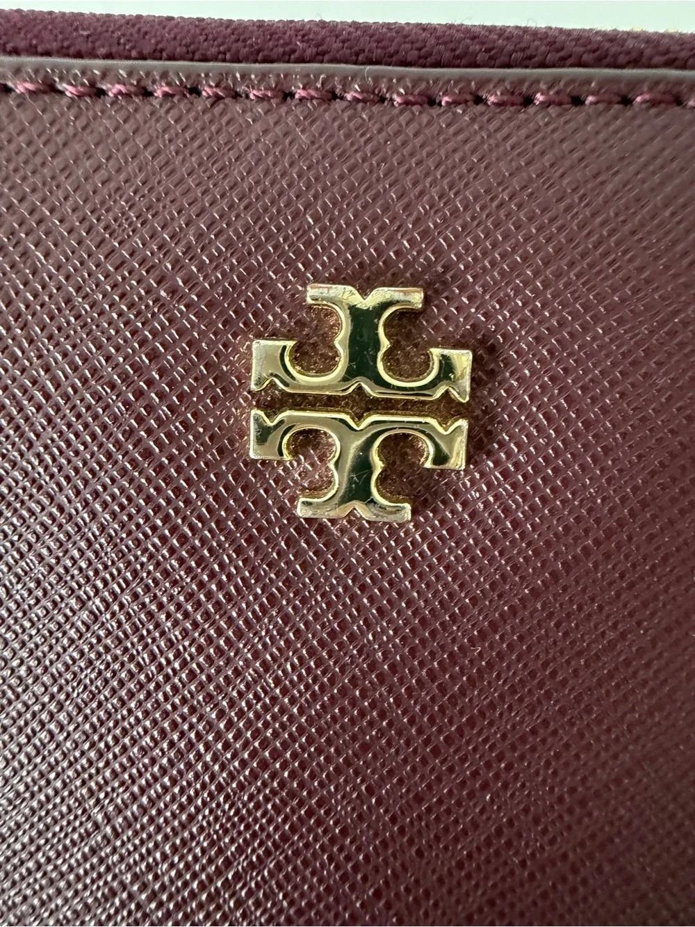 Tory Burch Saffiano Leather Zip Around Wristlet Wallet in Burgundy